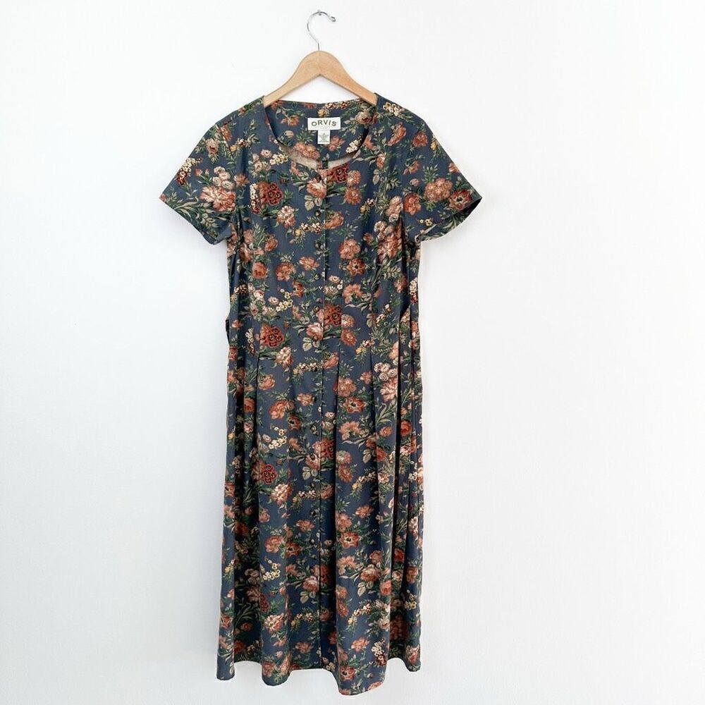 Orvis Women’s Vintage Floral Short Sleeve Button Front Dusty Cool Tone Cottage C